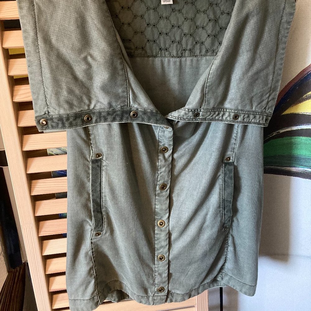 Anthropologie Marrakech Natural Tombolo Denim Snap Front Green Size Small